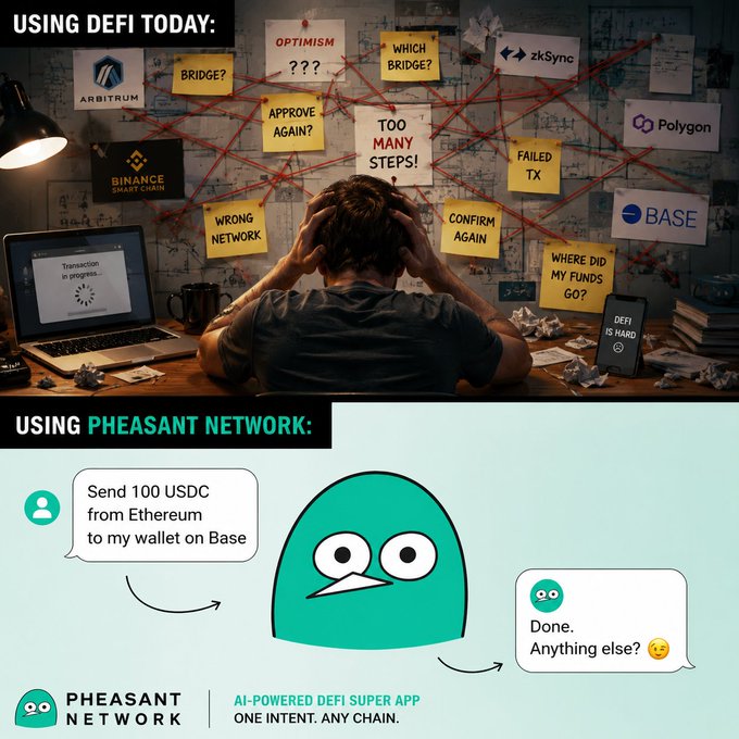 The image shows a man sitting at his desk with a laptop computer open in front of him. The background features a wall covered in various posters related to Bitcoin and Pheasant Network. On this poster, there are two messages written on it - one is about using Pheasant Network for transferring Bitcoins, while the other is about the importance of Bitcoin mining. These messages emphasize the benefits of using Pheasant Network for Bitcoin transactions or Bitcoin mining activities.