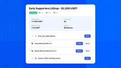 A promotional image for the "Early Supporters LitDrop" campaign on CoinMarketCap, offering a prize pool of 2,000 USDT and listing tasks such as joining the official site, following @LiteVerseAI on X, reposting a pinned tweet, and sharing a CMC voting link, with rewards shown in green.