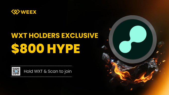 The image shows a black background with a yellow title that reads "WXT holders exclusive" followed by an explanation of an offer for the Wxt holders community. A picture of a blue egg symbolizes the exclusive nature of this offer, while the text mentions holding Wxt and scanning to join. The website address, $800HYPE, is also shown in the image along with the offer details.