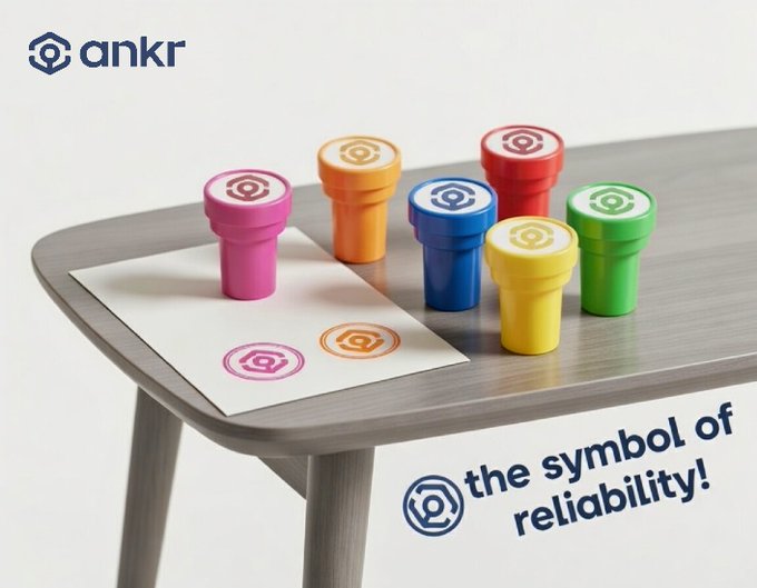 The image features a gray wooden table with six colorful stapler pens arranged neatly across its surface. The pens are of different colors, including pink, orange, yellow, green, blue, and purple. The text "the symbol of reliability!" is written in white below the image, suggesting that these stapler pens represent a reliable tool for anyone who needs to staple papers together.