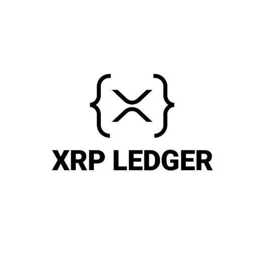 Black and white XRP Ledger logo featuring the stylized 'X' symbol inside curly braces with 'XRP LEDGER' text below.