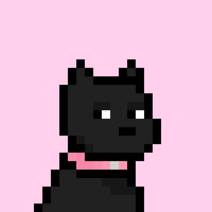A pixel art image features a black dog-like character with a pink collar against a pink background, matching the doginaldogs theme referenced in the post about surrounding yourself with the best to become the best.