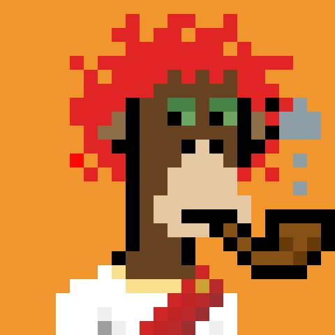 A pixel art portrait of a dark-skinned person wearing a red and white hat, green sunglasses, and smoking a pipe against an orange background.