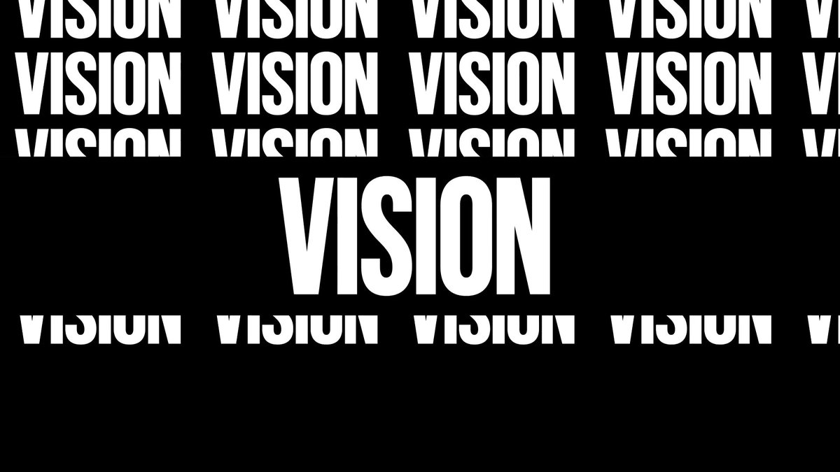 The image features a black background with white text that reads "Vision", which appears as a repeated pattern across the entire frame. The image also includes several small images of people, likely used for decoration or illustration purposes rather than actual human beings.