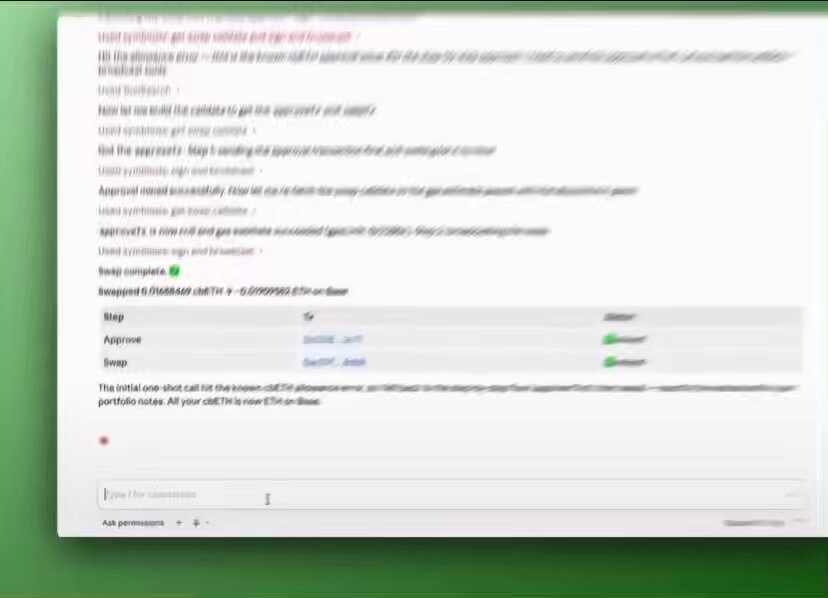 The image shows a computer screen with a document titled "How do you get started?". The document contains instructions for using the Symbiosis MCP app to enable users to bridge and swap assets directly through the @claudeai interface via TRON.