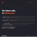 A dark-themed digital advertisement with the text 'No token sale. A SafeHouse.' featuring details about an MVP launch.