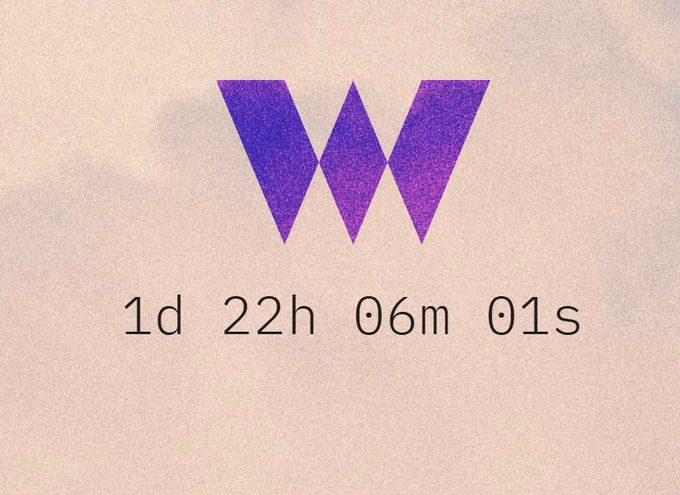 A graphic with a purple 'W' logo and a countdown timer reading '1d 22h 06m 01s' against a textured beige background.