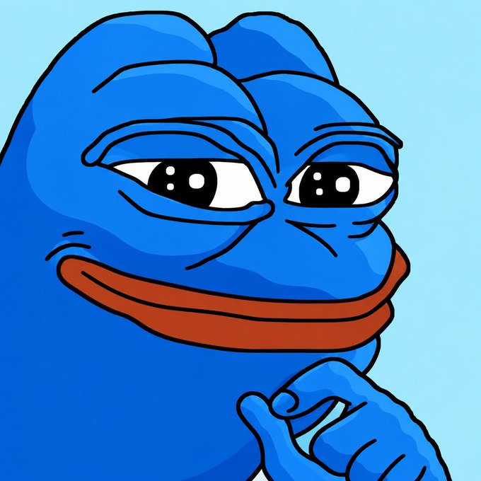 A cartoon illustration of a blue character with large expressive eyes, a wide smile, and orange lips, posed with one hand against its chin against a light blue background.