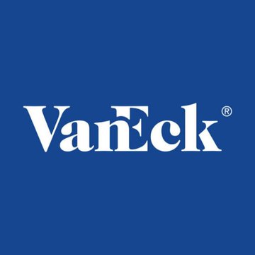 The VanEck logo in white text with a registered trademark symbol on a solid blue background.