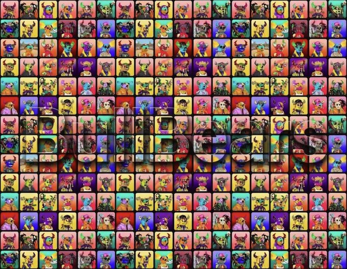 A vibrant, repeating grid of colorful cartoon monster character portraits overlaid with the faded watermark 'Axie Infinity'.