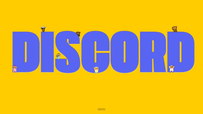 A yellow and blue graphic displaying the word 'DISCORD' in large blue letters with small cartoon character emojis scattered across the letters, attributed to 'SNEEDZ' at the bottom.