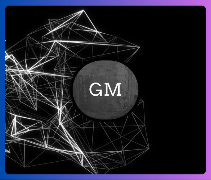 A dark square graphic with blue and purple gradient borders, featuring a white geometric wireframe face profile and a gray circular badge labeled 'GM'.