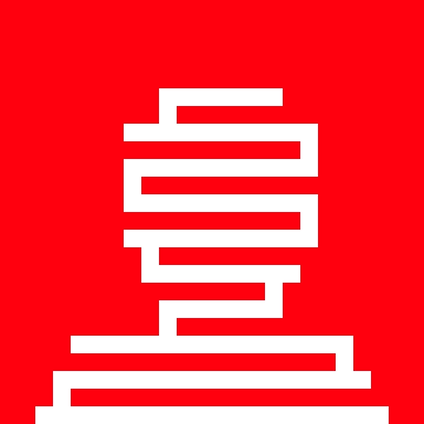 A red square logo featuring a white, stylized maze-like 'S' design.