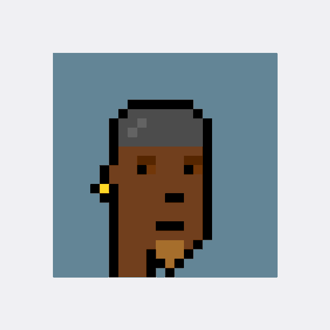 A simple pixel art illustration depicting the side profile of a person's head with brown skin and dark hair against a solid blue background.