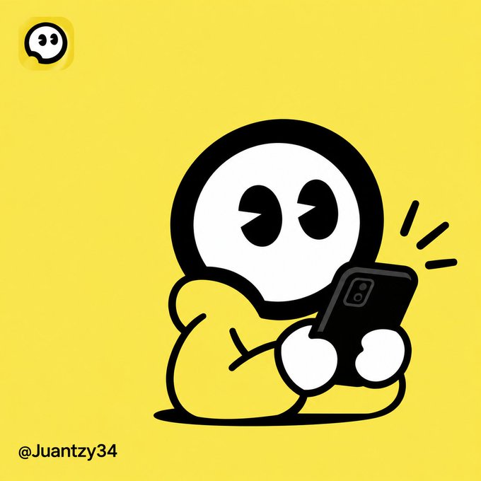 A yellow-background cartoon mascot with a white face holds a smartphone, surrounded by bold black outlines and small logo icons; “@Juantzy34” appears at the bottom left. The image visually supports the post’s message that prediction markets are simple and mobile-friendly, with Bagel enabling users to explore and copy markets across sports, esports, crypto, and more.