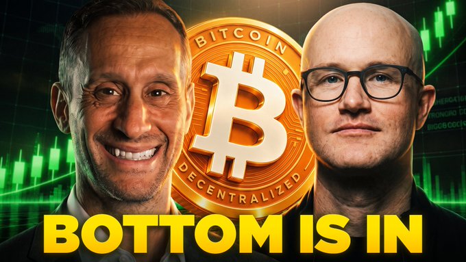 A YouTube thumbnail featuring two men flanking a glowing Bitcoin logo with "DECENTRALIZED" text and bold yellow "BOTTOM IS IN" text overlaying green candlestick charts, promoting a video about Bitcoin potentially reaching $400K by 2030.