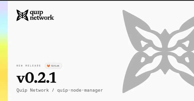 A release announcement graphic for 'Quip Network' version 'v0.2.1' from GitLab, featuring the quip network logo.
