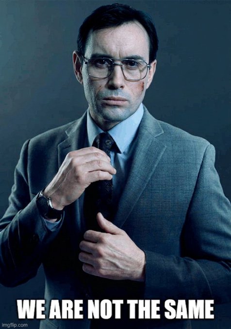 A serious-looking man in glasses and a suit adjusts his tie with the caption "WE ARE NOT THE SAME," used to contrast typical crypto traders who cash out gains into stablecoins with the poster's approach of spending Monero ($XMR) directly to demonstrate its utility as actual digital currency.