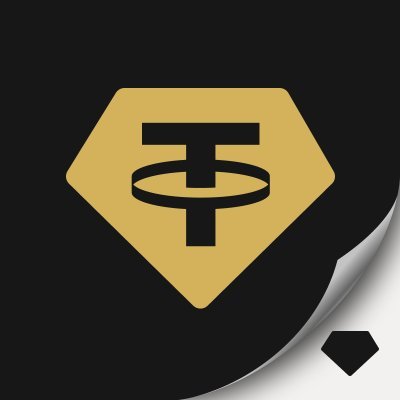 The image features the Tether logo—a golden hexagonal diamond shape with a black "T" symbol—set against a black background with a peeled corner effect, visually reinforcing the article's announcement about Tether's gold-backed token XAUt receiving Shariah certification for Islamic finance.