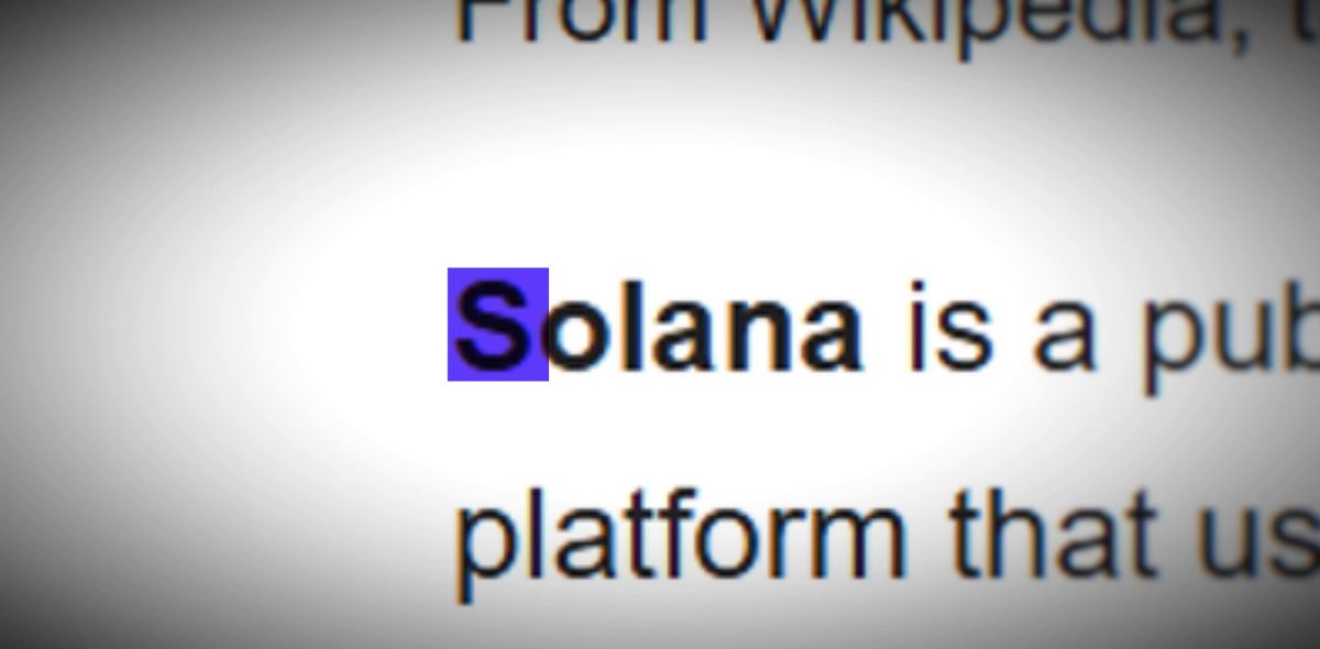 The image shows a close-up of a word, "solana", written in blue against a white background. Below the word, there is text that reads "From Wikipedia, t.