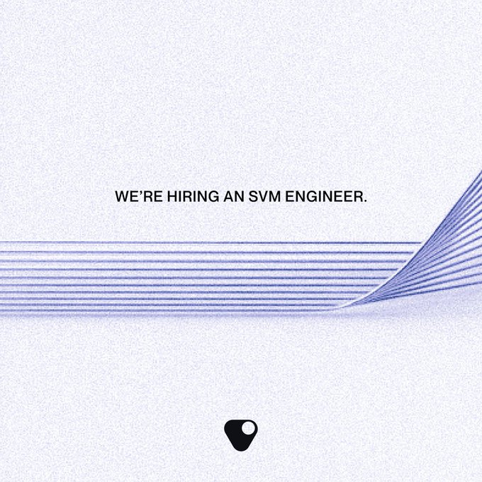 The image features a white background with blue lines that create a wave-like pattern across it. The text "We're hiring an SVM engineer." is written above this pattern, indicating that the company is looking for someone with expertise in SVM (structured sparse vector machine) engineering. The post also mentions that the role is remote-friendly and open to candidates from the US and Canada, as well as a candidate in NYC who can work remotely.
