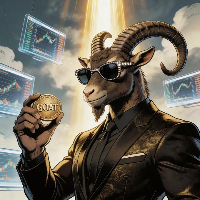 The image features a cartoon goat standing in front of computer screens displaying stock market graphs and other financial indicators. The goat appears to be wearing sunglasses with a gold coin attached, suggesting that it might be involved in some sort of financial or business activities. The stock market graphs and other financial instruments surround the central figure of the goat, emphasizing its relevance within this context.