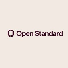 A minimalist beige graphic displaying the 'Open Standard' logo with a stylized bracket icon.