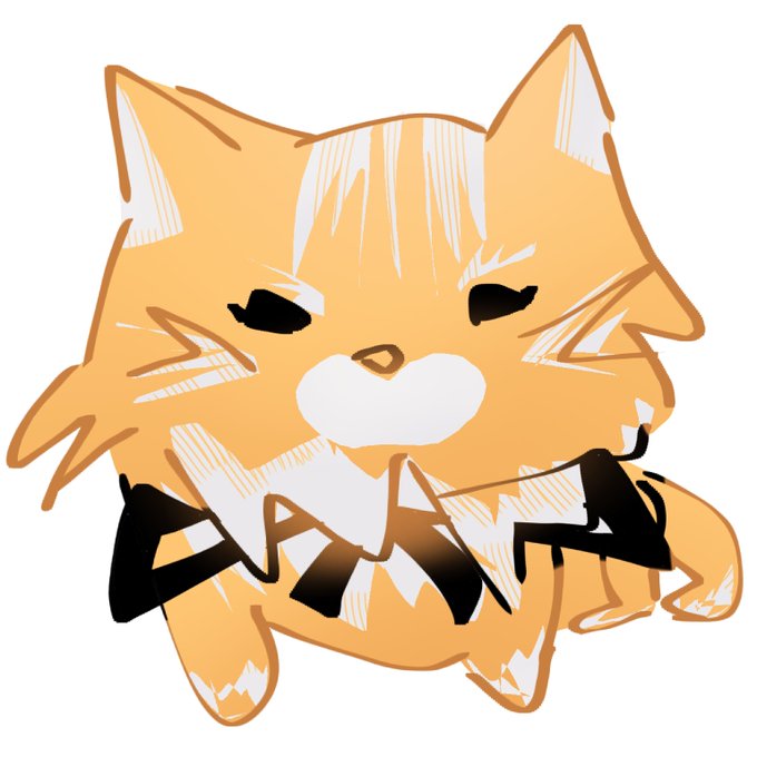A digital illustration of an orange and white cat wearing a black bow.