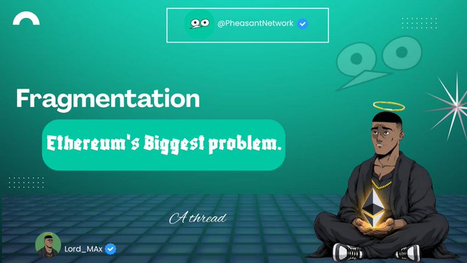 The image shows a cartoon man sitting cross-legged with his hands together, holding an object that appears to be a crystal or gemstone. The caption of the image reads "Fragmentation Ethereum's Biggest Problem." This suggests that there might be an issue related to Ethereum's scaling process causing fragmentation in the codebase. The post also mentions that the user interface is broken and that the app needs to be updated, which could potentially help resolve the fragmentation problem.