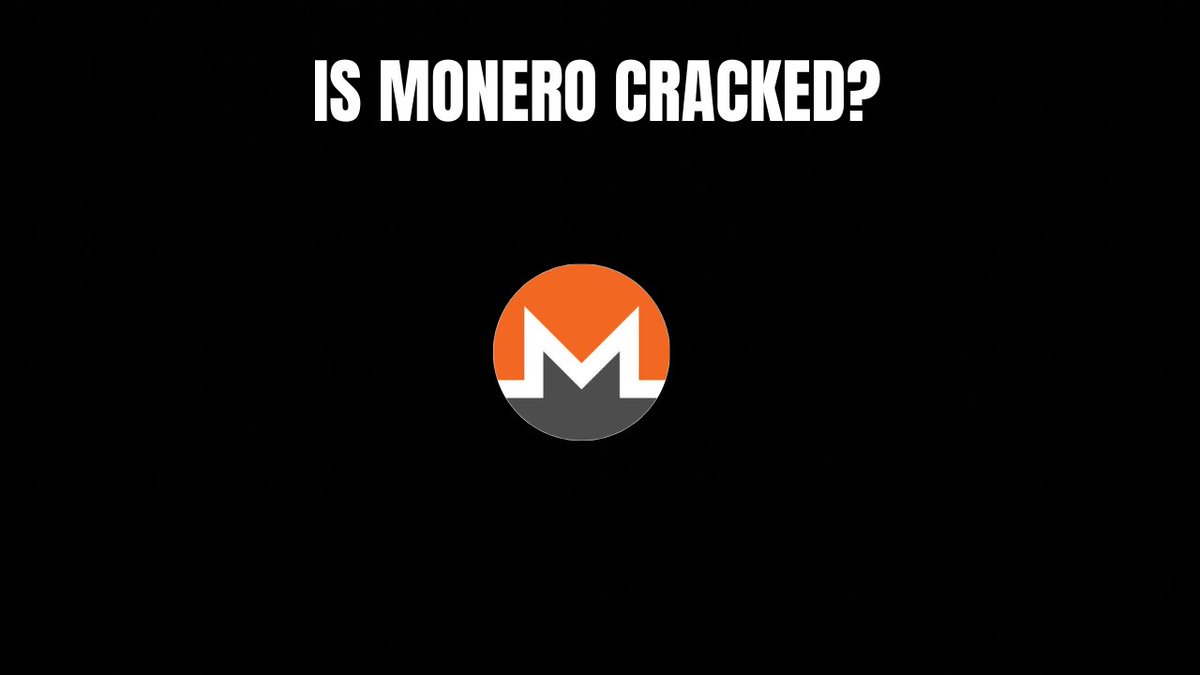 A black screen displays the text 'IS MONERO CRACKED?' above the orange and gray Monero cryptocurrency logo.