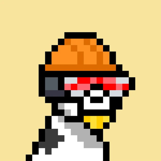 A pixel art image depicting a character wearing an orange hard hat, red goggles, and a white coat, resembling a construction worker or scientist.