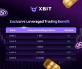 In the image, there is a table with four columns labeled "XBIT", "EXCLUSIVE LEVERAGED TRADING BONUS", "LIMIT 1", and "LIMIT 2". The first row of the table displays the price of gold coins (stars) against each column. It suggests that there are several positions available for trading in XBIT, offering a range from 0 to 100. This implies an exclusive leverage trading platform where users can trade with lower leverage amounts for higher returns on their investments in XBIT.