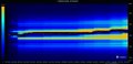 A blurry, abstract image showing vertical streaks of blue, yellow, and black colors, possibly an audio waveform or spectrogram visualization.