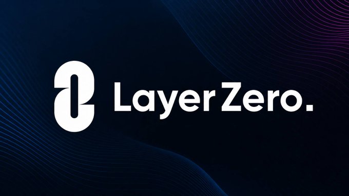 The LayerZero logo in white text on a dark blue background with subtle wave patterns.