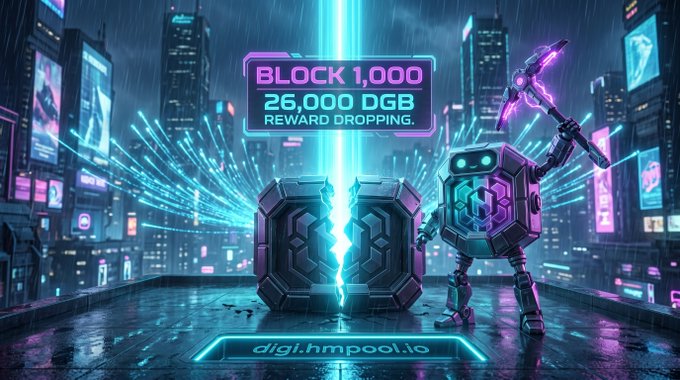 llor, a robot with green eyes and a blue body, holds a broken sword on a city street at night, with neon signs and buildings in the background.