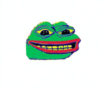 A crudely drawn, meme-style Pepe the Frog face with a wide, toothy grin—aligning with the post's reference to the "PEPEmascot."