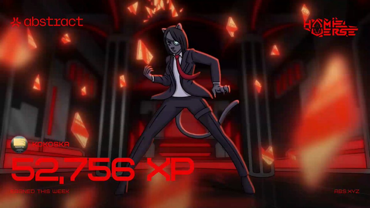 The image features a character wearing a suit, standing in front of a red background with flames coming out from behind them. The character appears to be a cat-like creature or a robot, possibly a character from a video game. The text on the image reads "@AbstractChain" and "@AbstractChain", which could potentially be related to the game's title or some other gaming-related information.