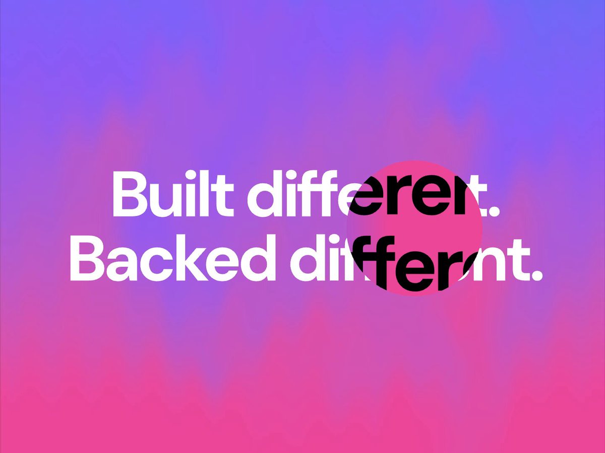 The image features a purple background with white text that reads "Built different. Backed different." The text is positioned at the bottom of the image, making it stand out against the purple backdrop.