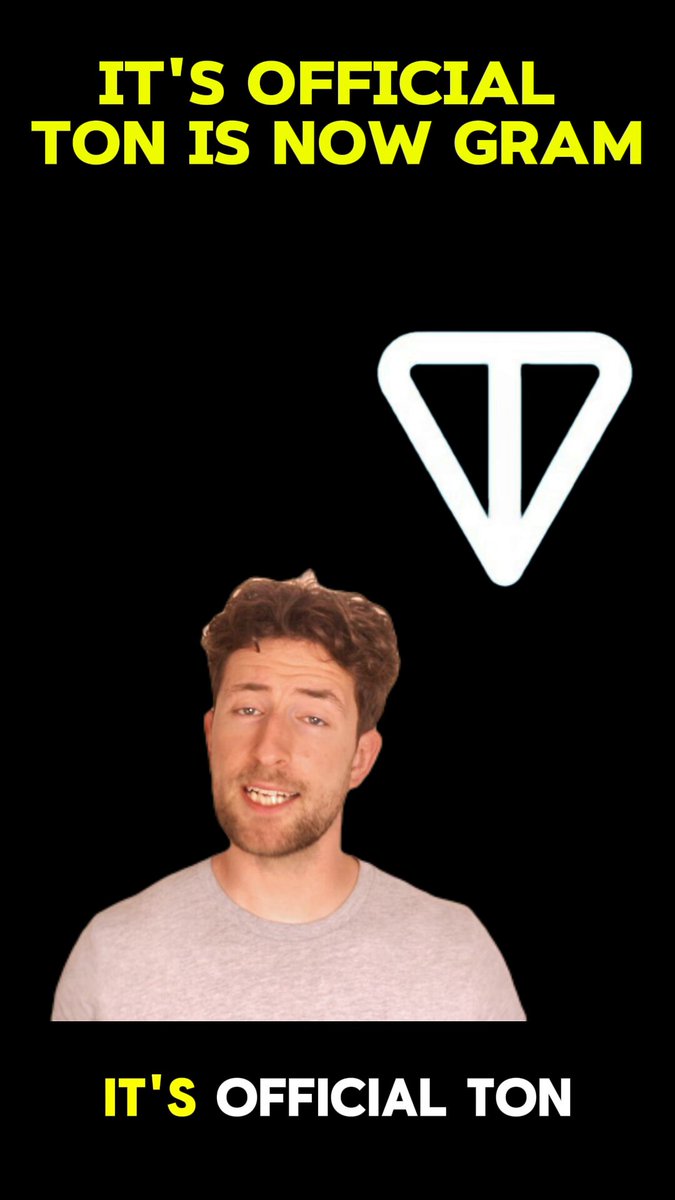 The image features a man with a beard wearing a gray shirt, standing against a black background. The caption reads "It's Official TON is now GRAM", which seems to be a humorous statement about the man being referred to as "TON" in the context of the post.