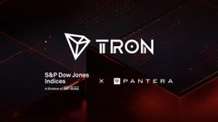 A promotional graphic for TRON featuring the text 'S&P Dow Jones Indices' and the 'PANTERA' logo, with a note indicating the list was 'as of January 14, 2024'.