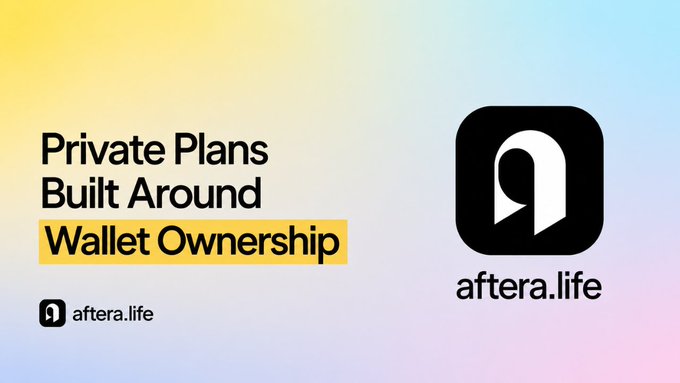 An advertisement for aftera.life with the text 'Private Plans Built Around Wallet Ownership'.