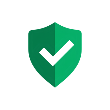 A green shield icon featuring a white checkmark on a white background.