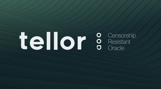 Logo for 'tellor' displayed on a dark teal background with the tagline 'Censorship Resistant Oracle' next to a three-dot symbol.