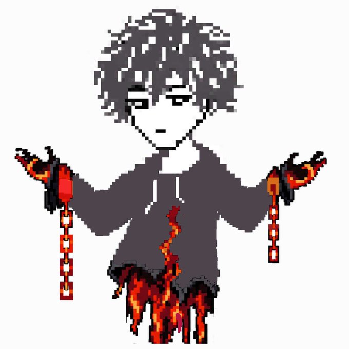 The image features a black and white illustration of a person with curly hair, wearing a hoodie and holding chains. The person appears to be in a state of distress or confusion, as if they are being held captive by something unseen. The image is accompanied by a caption that reads "Giving away 2x GTD & 3x FCFS for @KawaiiOdysseyyy Pixel art collection is taking shape, crafted with passion, patience and countless hours of work."