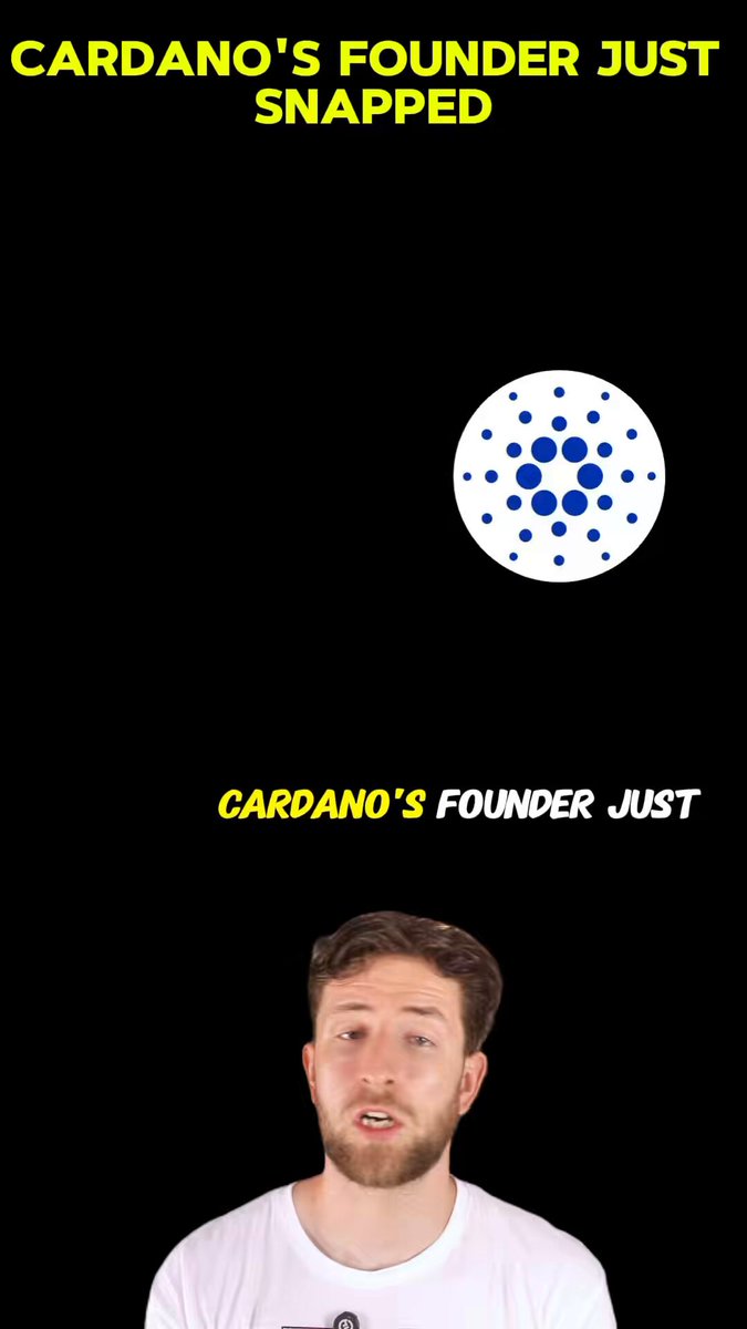 The image features a man wearing a white t-shirt, with his face prominently displayed against a black background. He appears to be looking directly at the camera or at someone else who is not visible in the photo. The caption of the image reads "Cardano's Founder Just Snapped $ADA". This suggests that the post might be about Cardano, a cryptocurrency developer and founder, and his recent actions or achievements related to the crypto world.