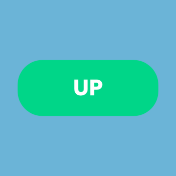 A simple graphic with a green button labeled 'UP' on a light blue background.