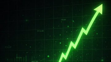 A bright green upward-trending stock chart with visible price figures like $12.50, $18.25, $57.00, $87.50, and $87.25 spikes sharply against a dark grid background, visually symbolizing the bullish momentum of Bitcoin and crypto markets. The chart's dramatic ascent mirrors the post's claim that Russia's VTB bank entering crypto services marks the start of a global nation-state race driving BTC higher.