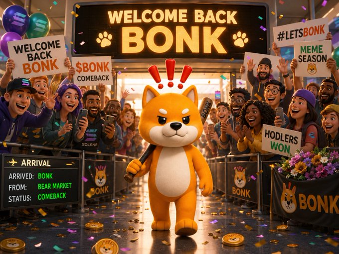 The image features an orange cartoon cat holding a baseball bat, surrounded by a group of people who are cheering for him. The text "Welcome back Bonk" is displayed above the cat's head, indicating that the cat has returned to the game. The crowd appears excited and happy about this return, as they cheer and clap for the cat. The image also includes a post on social media with the caption "My gut tells me $BONK is making a comeback this summer. The crowd may not see it yet. But that’s the point." This message emphasizes the importance of the cat's return to the game, and how it has captured the attention and support of fans.