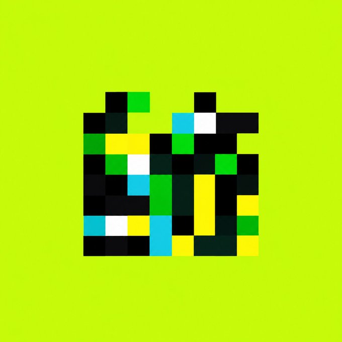 A pixelated graphic featuring a mosaic of green, yellow, cyan, white, and black squares against a bright lime green background, evoking a digital or glitch-art aesthetic that complements the announcement of a free mint event on RobinhoodCrypto and OpenSea.

The colorful blocky design likely represents a stylized hood or logo, tying into the "jackbutcher on the hood" branding of the NFT collection being promoted.