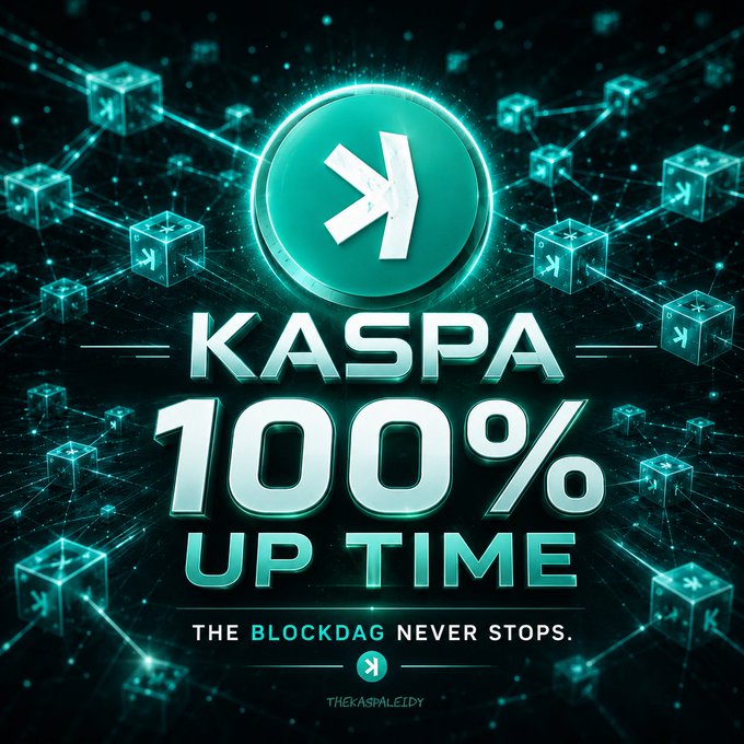 The image features a large block of green cubes, with the word "Kaspa" written in white letters above them. Below this, there are smaller blocks of blue cubes arranged in rows, creating an interesting pattern that draws attention to the text. The background is black and filled with small white circles scattered throughout, which further emphasizes the green cubes. The image also includes a small white arrow pointing upwards, adding a sense of direction or movement within the scene.